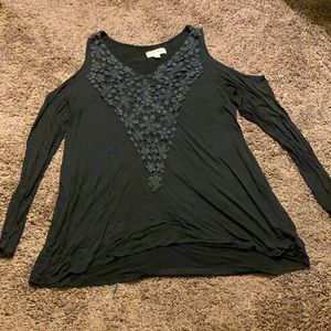 Black Long-Sleeve Top with Cut-Out Shoulders